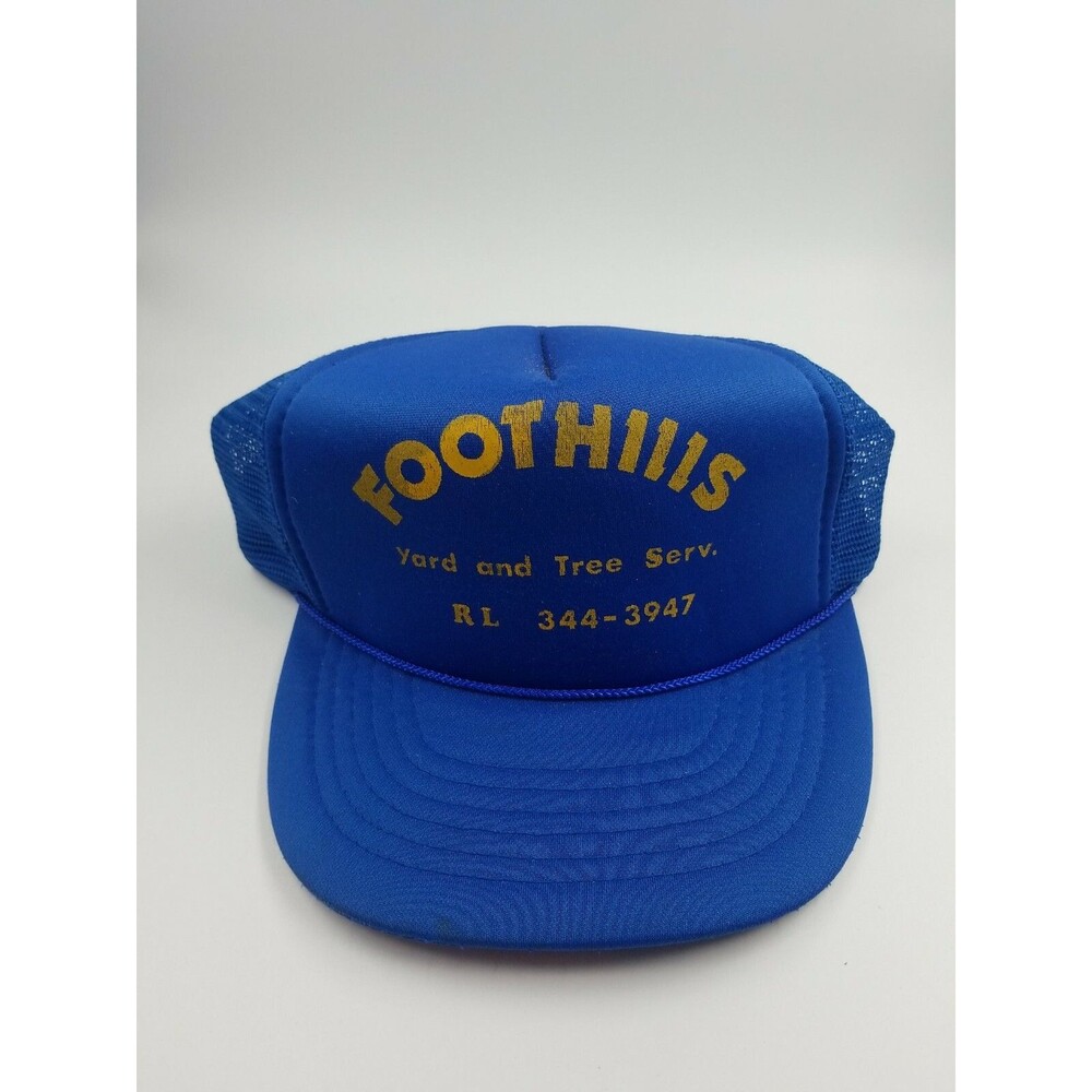 Vintage Trucker Hat FOOTHILLS Yard Tree Service R L 344-3947 Blue cable mesh H1